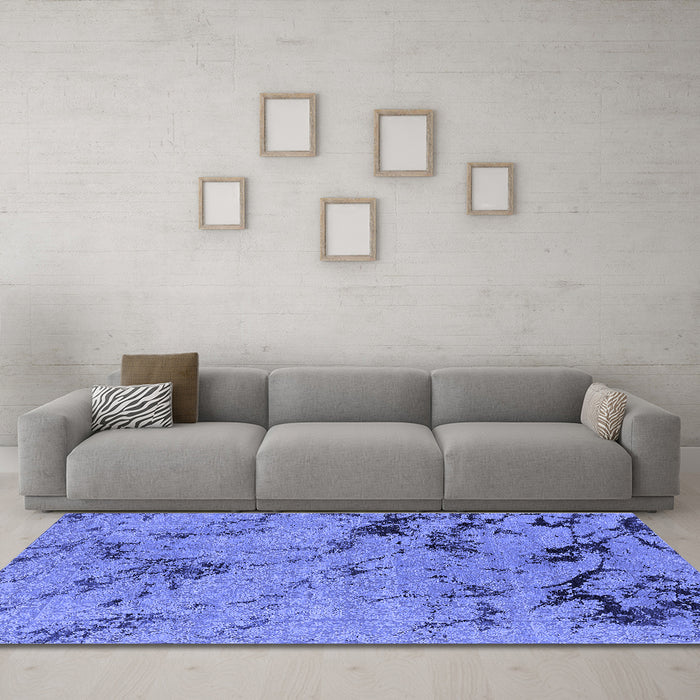 Machine Washable Oriental Blue Industrial Rug in a Living Room, wshurb1444blu