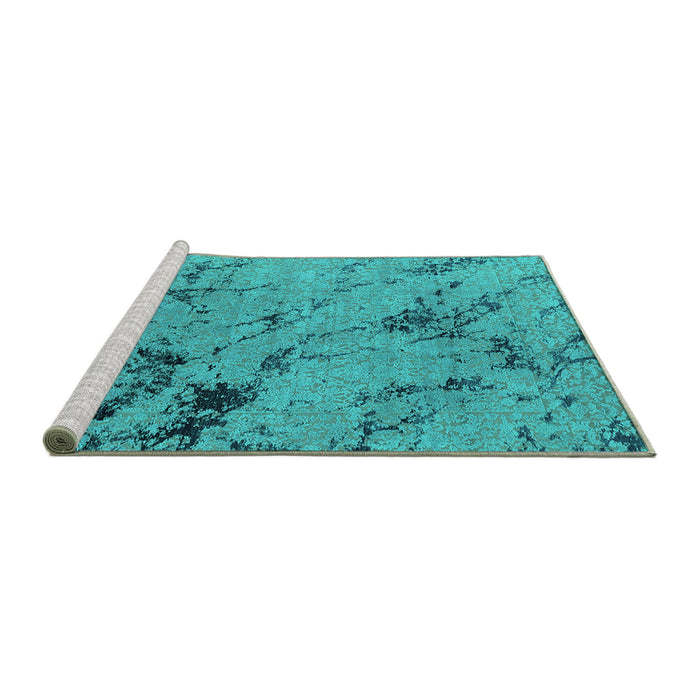 Sideview of Machine Washable Oriental Turquoise Industrial Area Rugs, wshurb1444turq