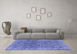 Machine Washable Oriental Blue Industrial Rug in a Living Room, wshurb1445blu