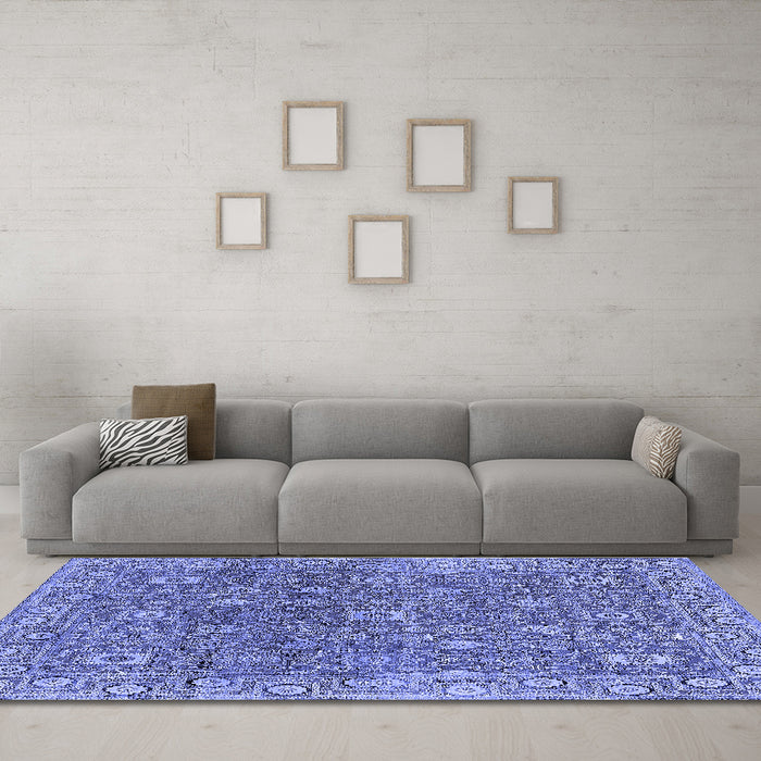 Machine Washable Oriental Blue Industrial Rug in a Living Room, wshurb1445blu