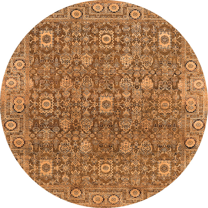Round Machine Washable Oriental Orange Industrial Area Rugs, wshurb1445org
