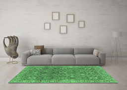 Machine Washable Oriental Emerald Green Industrial Area Rugs in a Living Room,, wshurb1445emgrn