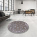 Round Mid-Century Modern Silver Pink Oriental Rug in a Office, urb1445