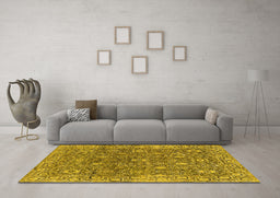 Machine Washable Oriental Yellow Industrial Rug in a Living Room, wshurb1445yw