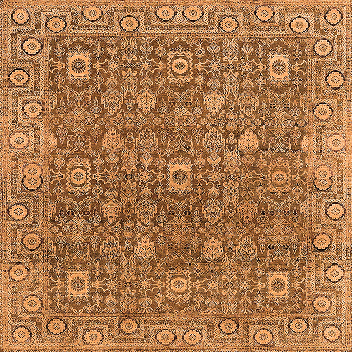 Square Machine Washable Oriental Orange Industrial Area Rugs, wshurb1445org