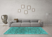 Machine Washable Oriental Turquoise Industrial Rug, wshurb1445turq