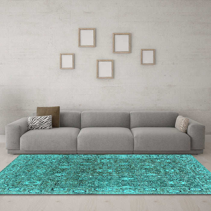 Machine Washable Oriental Turquoise Industrial Area Rugs in a Living Room,, wshurb1445turq