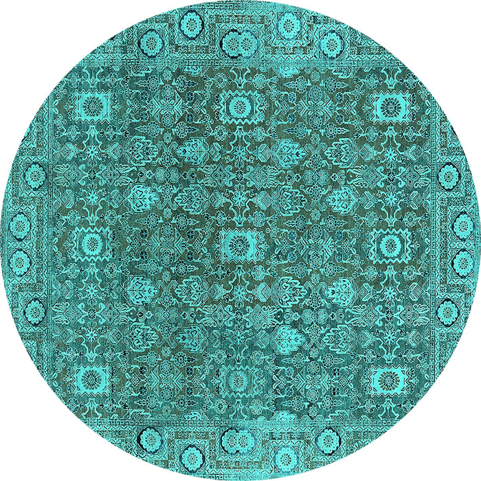 Round Machine Washable Oriental Turquoise Industrial Area Rugs, wshurb1445turq