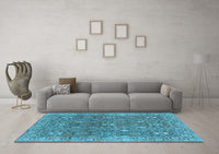 Machine Washable Oriental Light Blue Industrial Rug, wshurb1445lblu