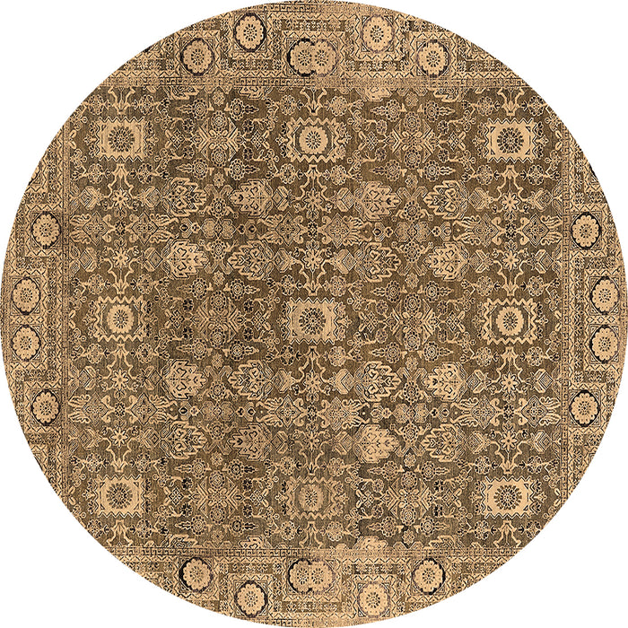 Round Machine Washable Oriental Brown Industrial Rug, wshurb1445brn