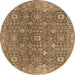 Round Machine Washable Oriental Brown Industrial Rug, wshurb1445brn