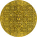 Round Oriental Yellow Industrial Rug, urb1445yw