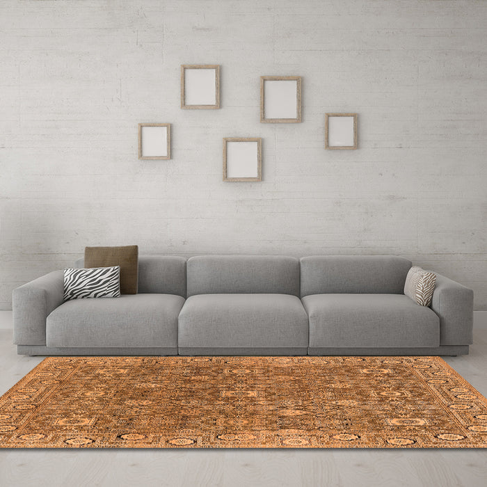 Machine Washable Oriental Orange Industrial Area Rugs in a Living Room, wshurb1445org