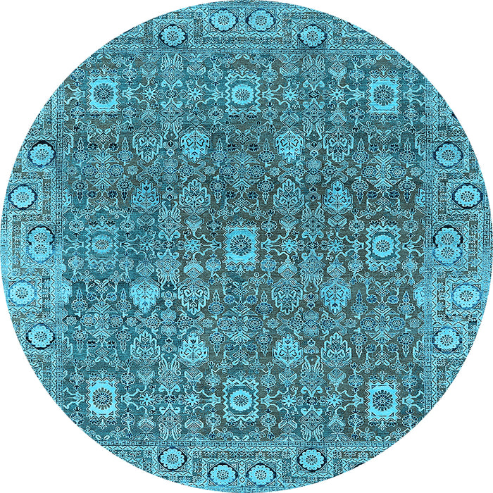 Round Machine Washable Oriental Light Blue Industrial Rug, wshurb1445lblu
