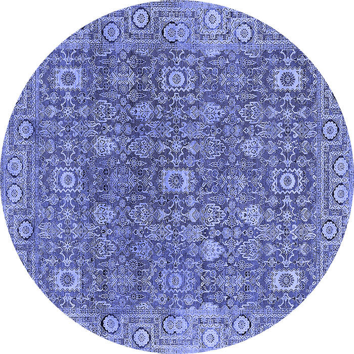Round Machine Washable Oriental Blue Industrial Rug, wshurb1445blu