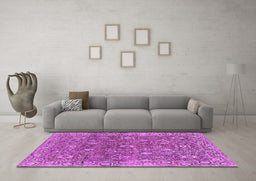 Machine Washable Oriental Pink Industrial Rug in a Living Room, wshurb1445pnk