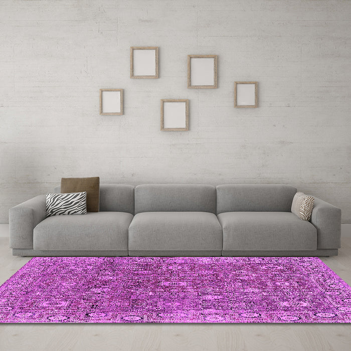Machine Washable Oriental Pink Industrial Rug in a Living Room, wshurb1445pnk