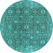 Round Oriental Turquoise Industrial Rug, urb1445turq