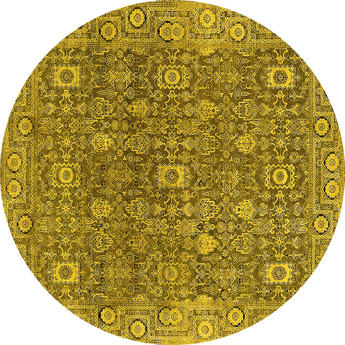 Round Machine Washable Oriental Yellow Industrial Rug, wshurb1445yw