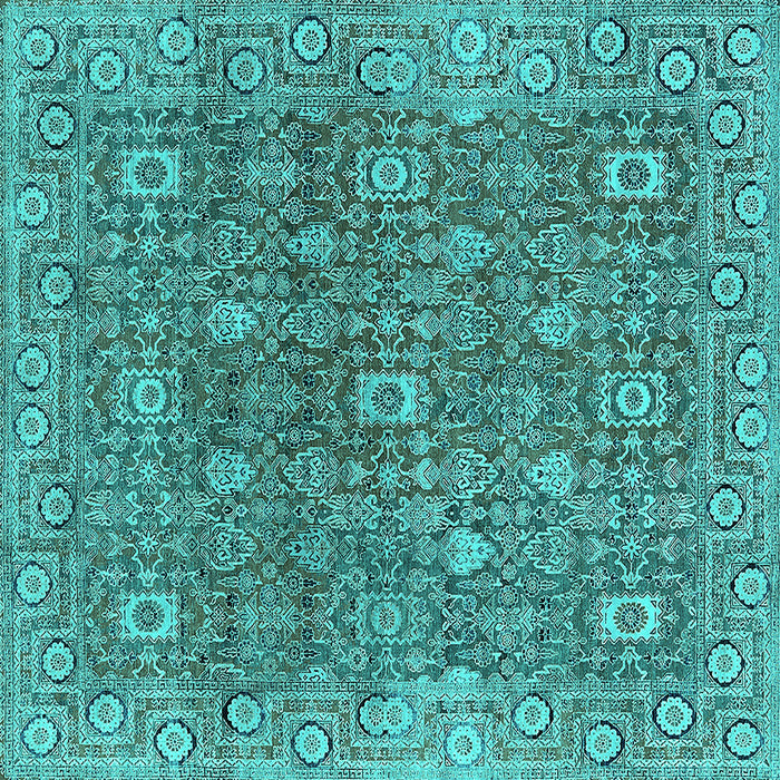 Square Machine Washable Oriental Turquoise Industrial Area Rugs, wshurb1445turq