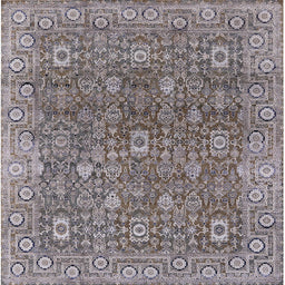 Square Mid-Century Modern Silver Pink Oriental Rug, urb1445