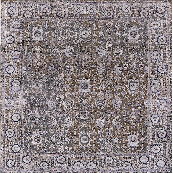 Square Mid-Century Modern Silver Pink Oriental Rug, urb1445