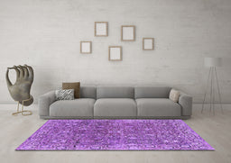 Machine Washable Oriental Purple Industrial Area Rugs in a Living Room, wshurb1445pur