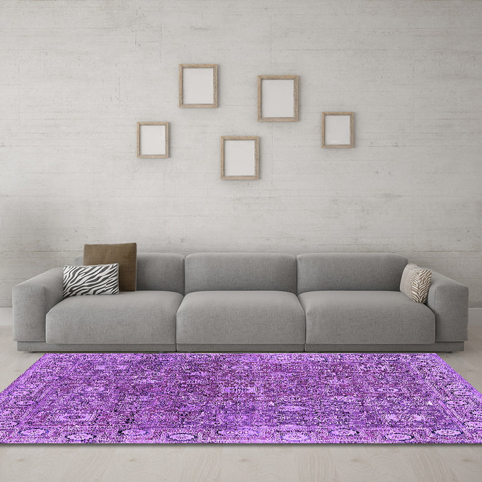 Machine Washable Oriental Purple Industrial Area Rugs in a Living Room, wshurb1445pur