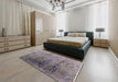 Mid-Century Modern Purple Oriental Rug in a Bedroom, urb1446