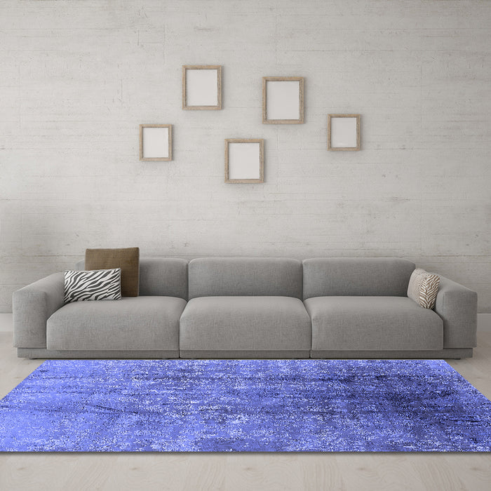 Machine Washable Oriental Blue Industrial Rug in a Living Room, wshurb1446blu