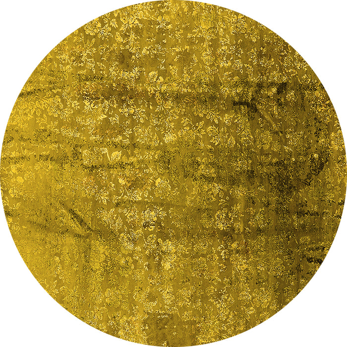 Round Machine Washable Oriental Yellow Industrial Rug, wshurb1446yw