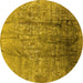 Round Machine Washable Oriental Yellow Industrial Rug, wshurb1446yw