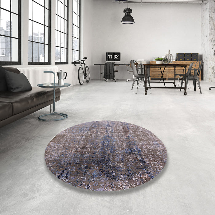 Round Machine Washable Industrial Modern Purple Rug in a Office, wshurb1446