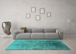 Machine Washable Oriental Turquoise Industrial Area Rugs in a Living Room,, wshurb1446turq
