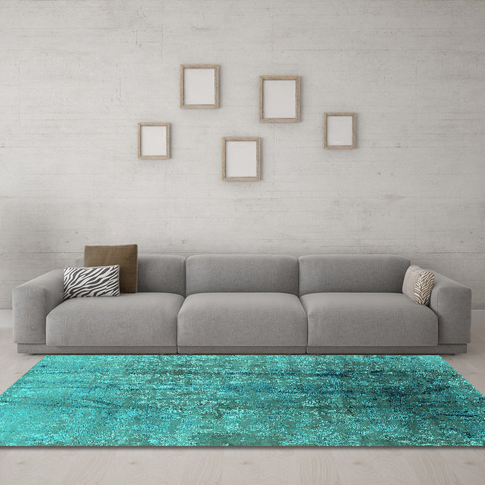 Machine Washable Oriental Turquoise Industrial Area Rugs in a Living Room,, wshurb1446turq