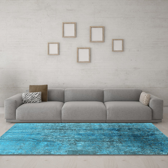 Machine Washable Oriental Light Blue Industrial Rug in a Living Room, wshurb1446lblu