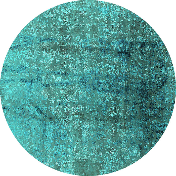 Round Oriental Turquoise Industrial Rug, urb1446turq