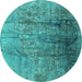 Round Oriental Turquoise Industrial Rug, urb1446turq