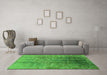 Machine Washable Oriental Green Industrial Area Rugs in a Living Room,, wshurb1446grn