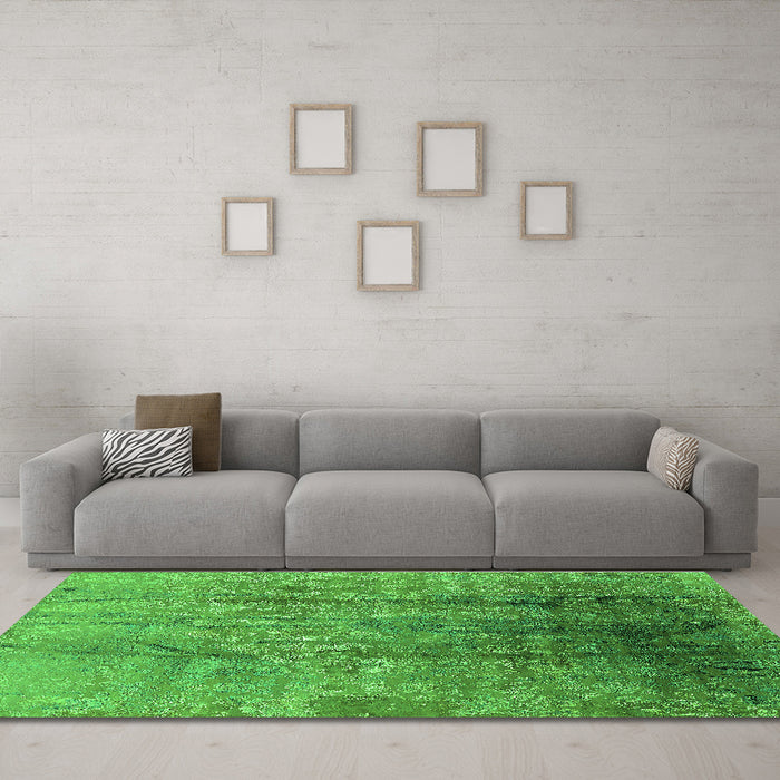 Machine Washable Oriental Green Industrial Area Rugs in a Living Room,, wshurb1446grn