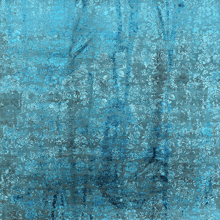 Square Machine Washable Oriental Light Blue Industrial Rug, wshurb1446lblu