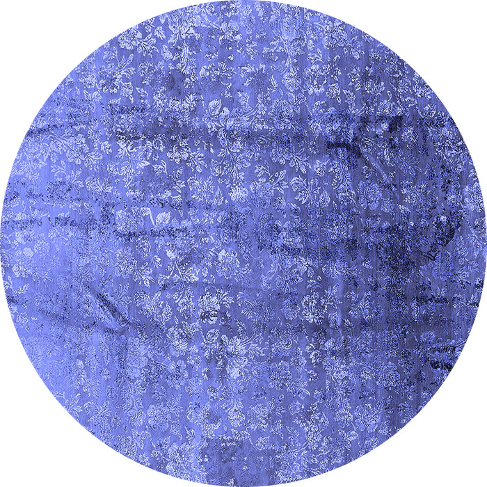 Round Machine Washable Oriental Blue Industrial Rug, wshurb1446blu