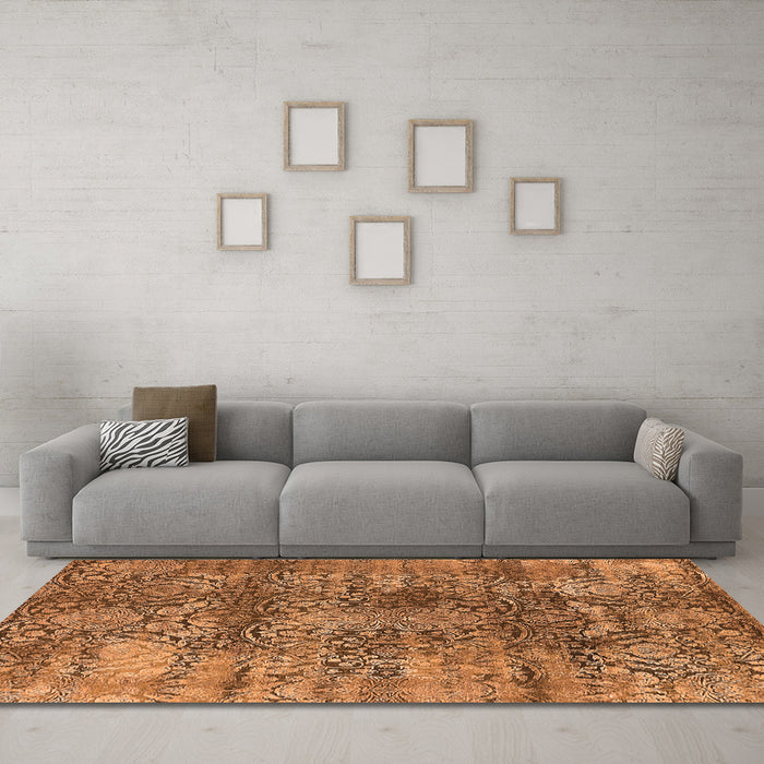 Machine Washable Oriental Orange Industrial Area Rugs in a Living Room, wshurb1447org