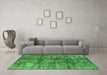 Machine Washable Oriental Green Industrial Area Rugs in a Living Room,, wshurb1447grn