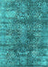 Machine Washable Oriental Turquoise Industrial Area Rugs, wshurb1447turq