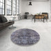 Round Mid-Century Modern Black Oriental Rug in a Office, urb1447