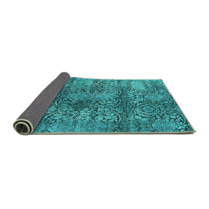 Sideview of Oriental Turquoise Industrial Rug, urb1447turq