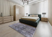 Mid-Century Modern Black Oriental Rug in a Bedroom, urb1447