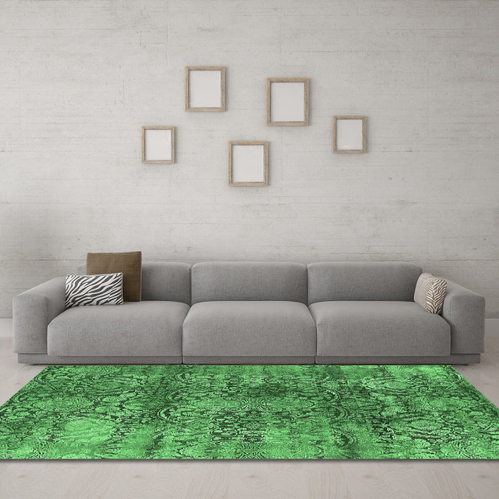 Machine Washable Oriental Emerald Green Industrial Area Rugs in a Living Room,, wshurb1447emgrn