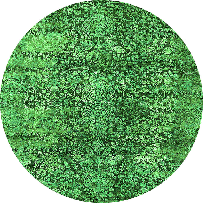 Round Machine Washable Oriental Green Industrial Area Rugs, wshurb1447grn
